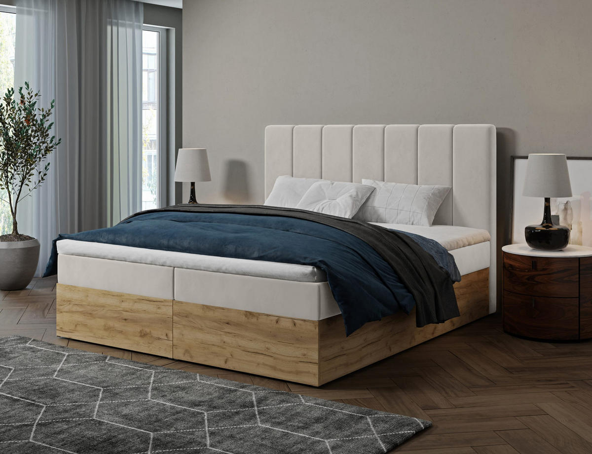 BOXBETT Doppelbett Jessen 140x200 cm Hellbeige - Beige, Textil (140/200cm) - Fedve