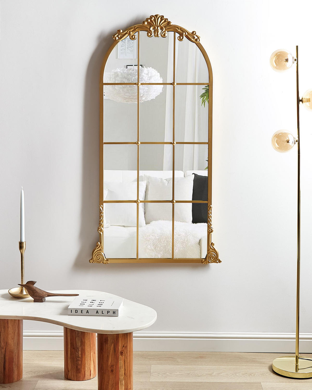 WANDSPIEGEL gold Metall Fenster 66/124 cm Noidan - Goldfarben, Metall (66/124/4cm) - Beliani