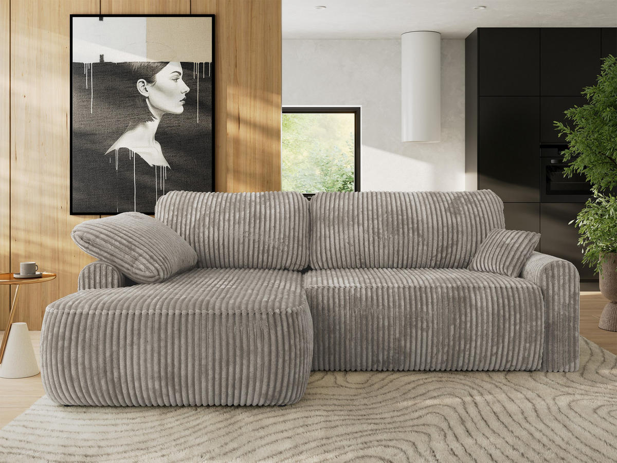 ECKSCHLAFSOFA CUBO L Hellbraun Cord - links - Hellbraun/Schwarz, Kunststoff/Textil (273/187cm) - MKS