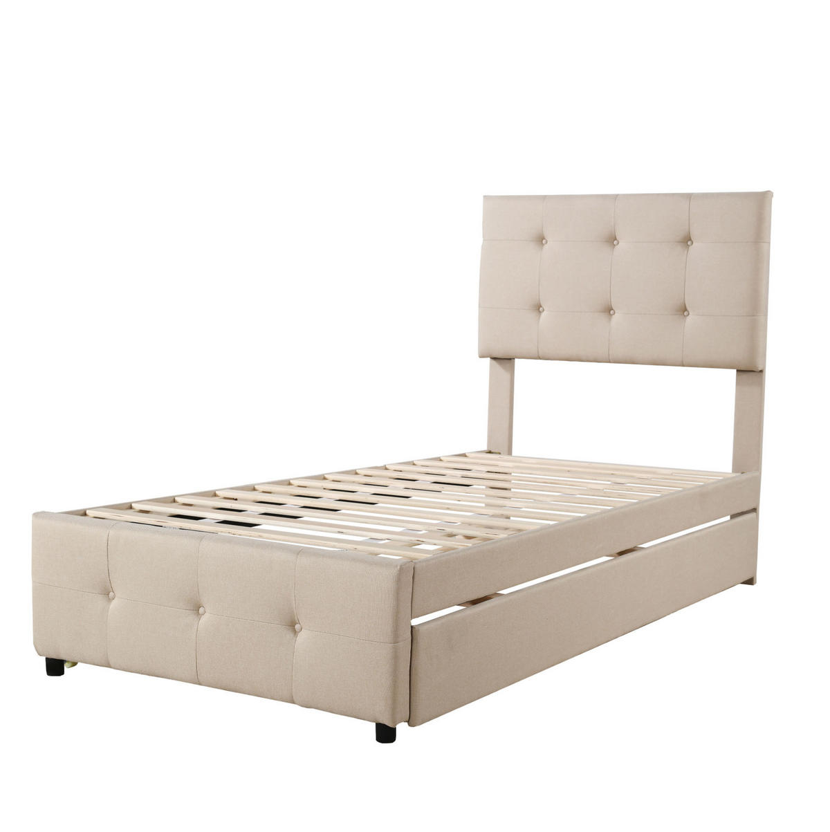 POLSTERBETT 90/200 cm Beige mit Polsterbett und verstellbarem Kopfteil - Beige, Textil (90/200cm) - Flora Grace