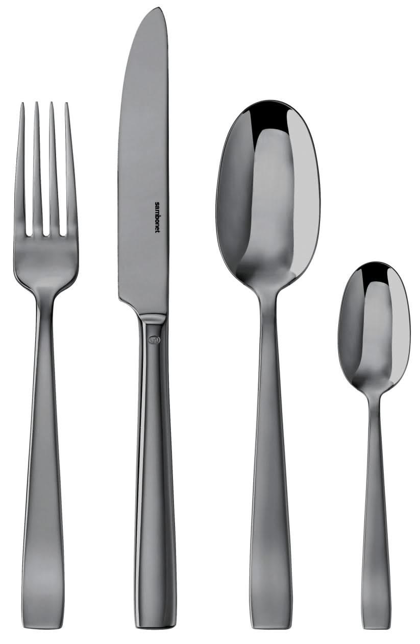 BESTECKSET Flat - Schwarz - 24-teilig / 6 Personen - Schwarz, Metall - Sambonet
