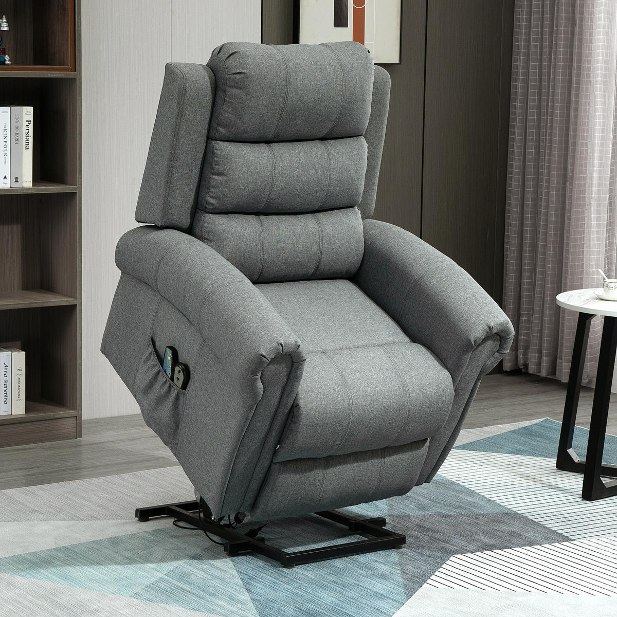 MASSAGESESSEL Wärmefunktion Massagestuhl Aufstehfunktion Fernbedienung Leinen - Grau, Textil (91/106/90cm) - HOMCOM