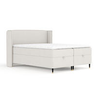 BOXBETT Monpelli Beige 140/200 cm mit Matratze und Topper - Beige/Schwarz, Holz/Holzwerkstoff (140/200cm) - Maison de Reve