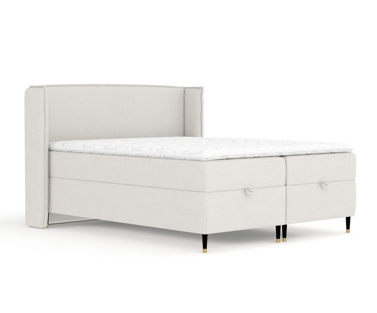 BOXBETT Monpelli Beige 140/200 cm mit Matratze und Topper - Beige/Schwarz, Holz/Holzwerkstoff (140/200cm) - Maison de Reve