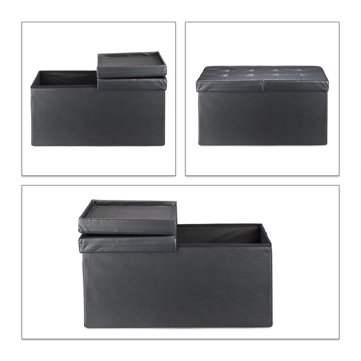 SITZBANK - Schwarz, Holzwerkstoff/Kunststoff (75/39/37cm) - Relaxdays