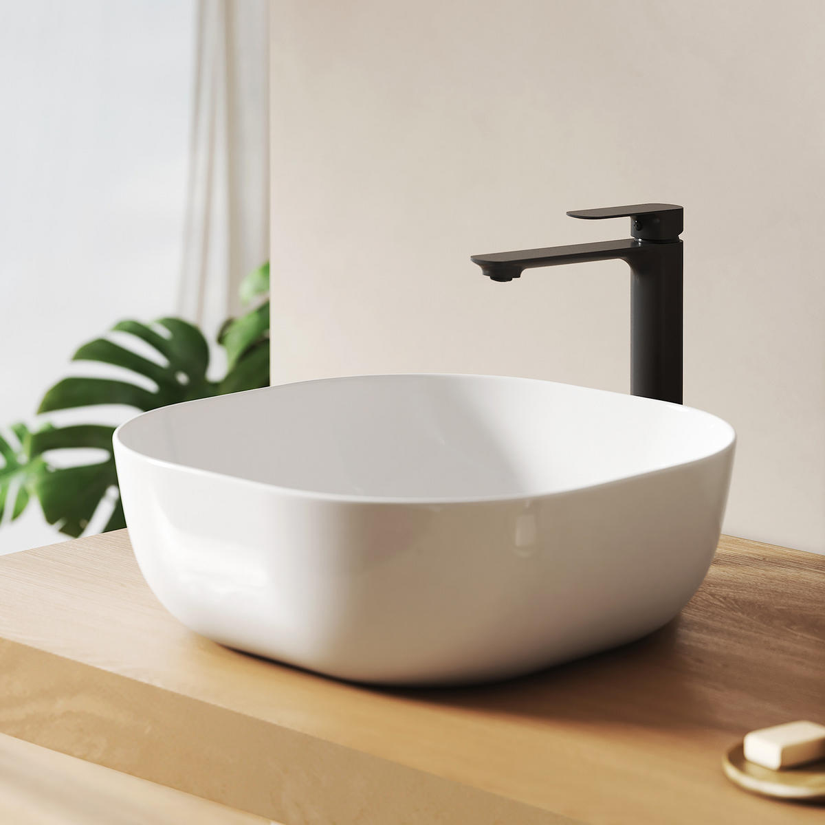 WASCHBECKEN Quadratisch R-Ecken Weiß 41,5 / 41,5 / 14,5 cm - Weiß, Keramik (41.5/14.5/41.5cm) - EMKE