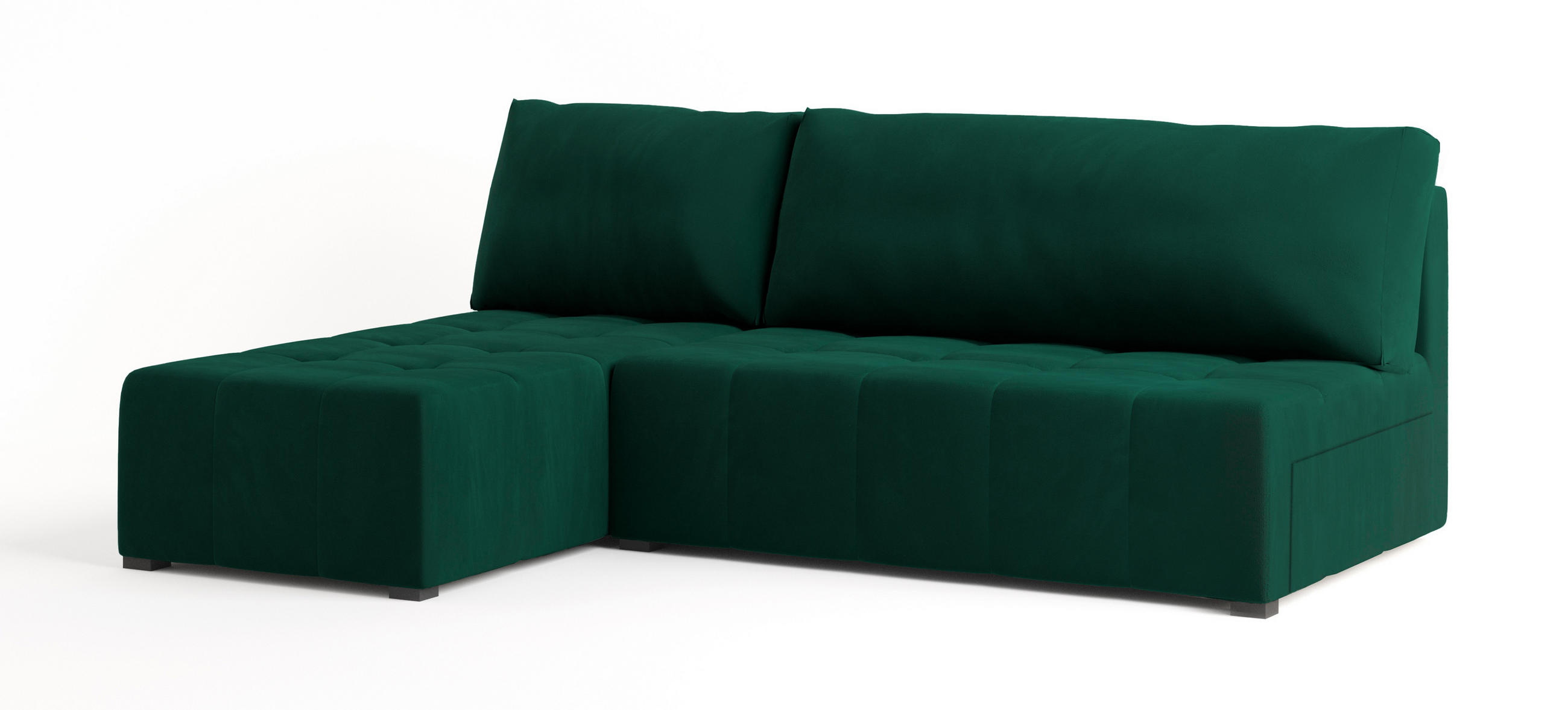 ECKSOFA DOMIRA Grün Plüsch-Stoff mit Schlaffunktion - Grün, Holz (200/141cm) - MASSENO