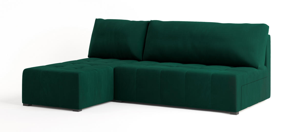 ECKSOFA DOMIRA Grün Plüsch-Stoff mit Schlaffunktion - Grün, Holz (200/141cm) - MASSENO