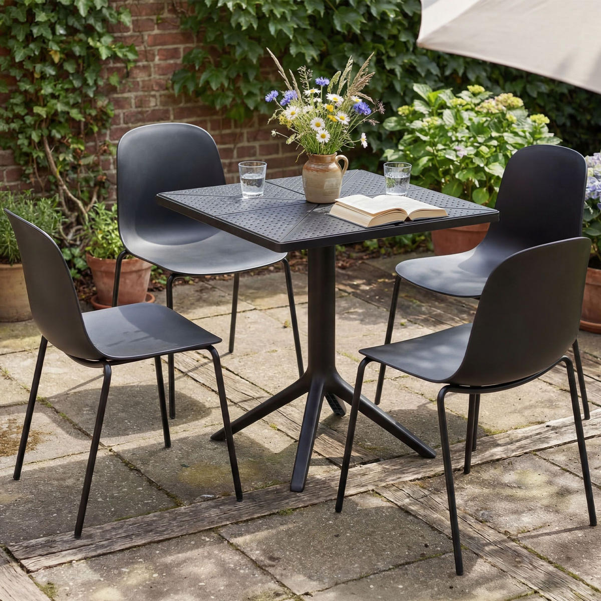 GARTENSITZGRUPPE 4 Kunststoff Schwarz - Schwarz, Kunststoff - CLP