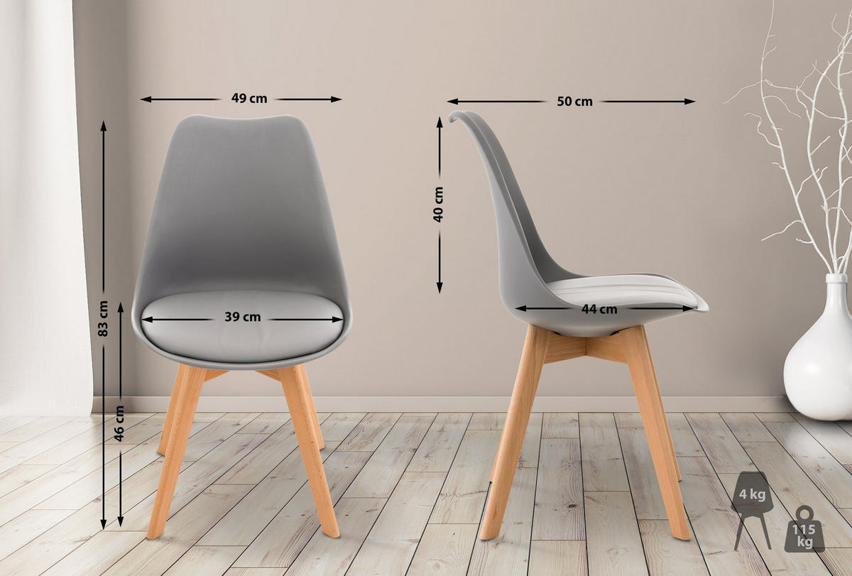 STUHL Kunststoff grau - Eukalyptusholzfarben/Grau, Holz/Kunststoff (49/83/50cm) - CLP