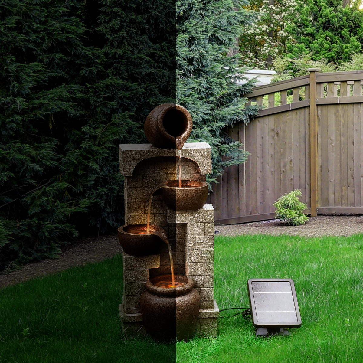 SOLAR-GARTENBRUNNEN 72.4cm - Braun, Kunststoff (31/26.2/72.4cm) - Teamson Home