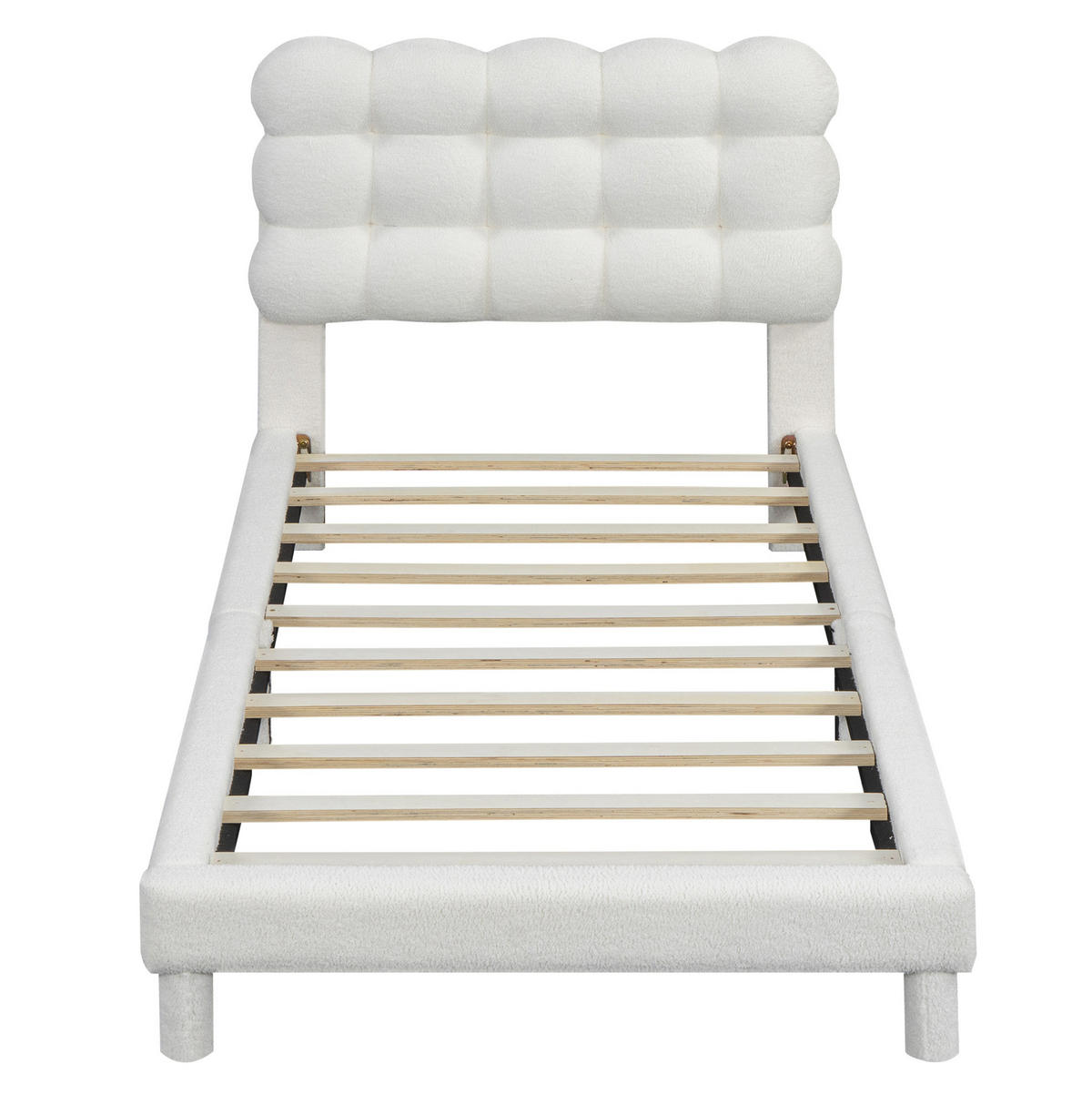 POSTEL 90/200 cm z plyše a MDF, bílá, s nastavitelným čelem - bílá, textil (90/200cm) - BEAOK