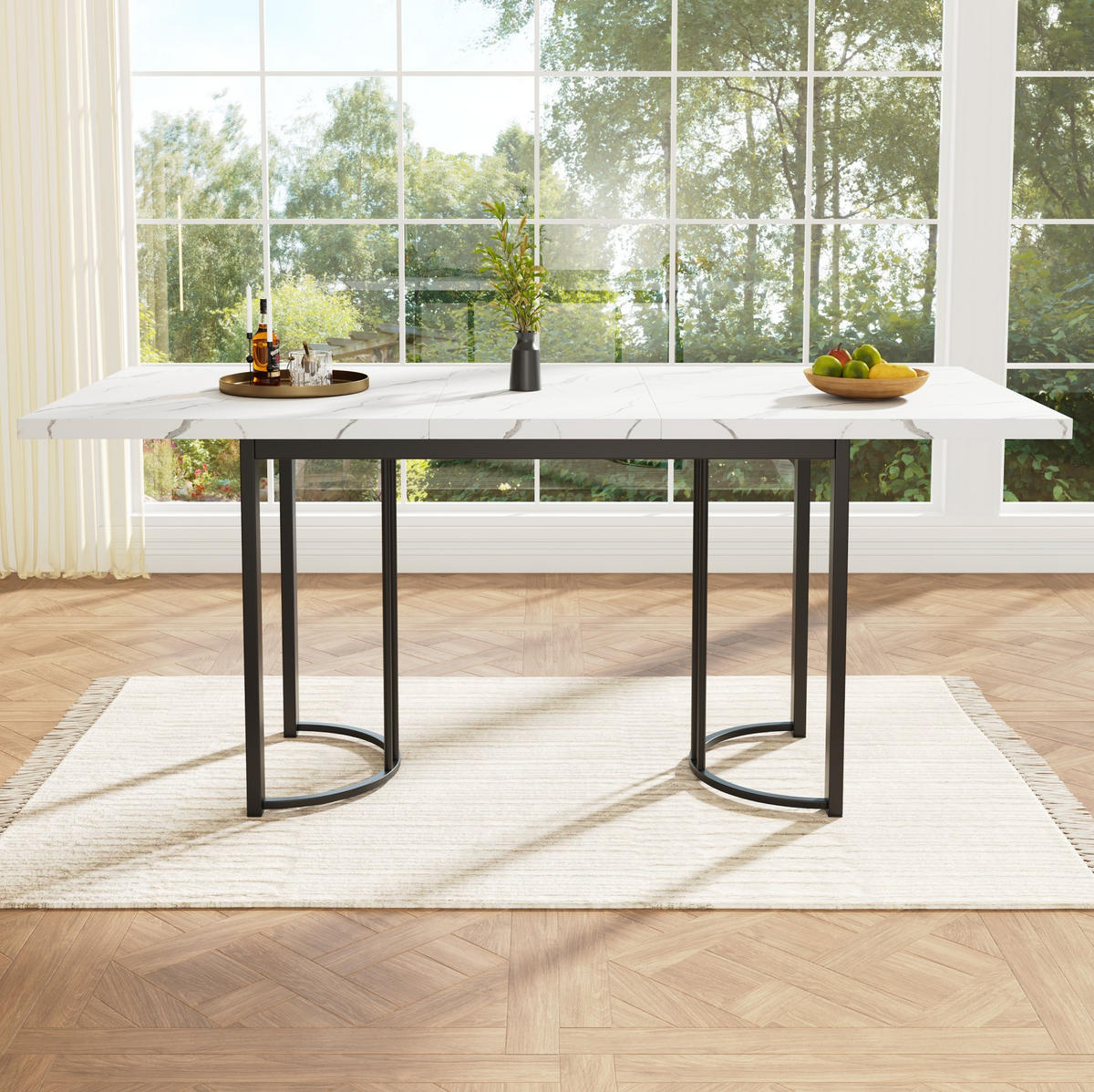 ESSTISCH 140-179,5/75,5/80 cm Schwarz/Weiß aus MDF und Metall mit Ausziehfunktion - Weiß, Holzwerkstoff (140/80/75.5cm) - OKMYHOME