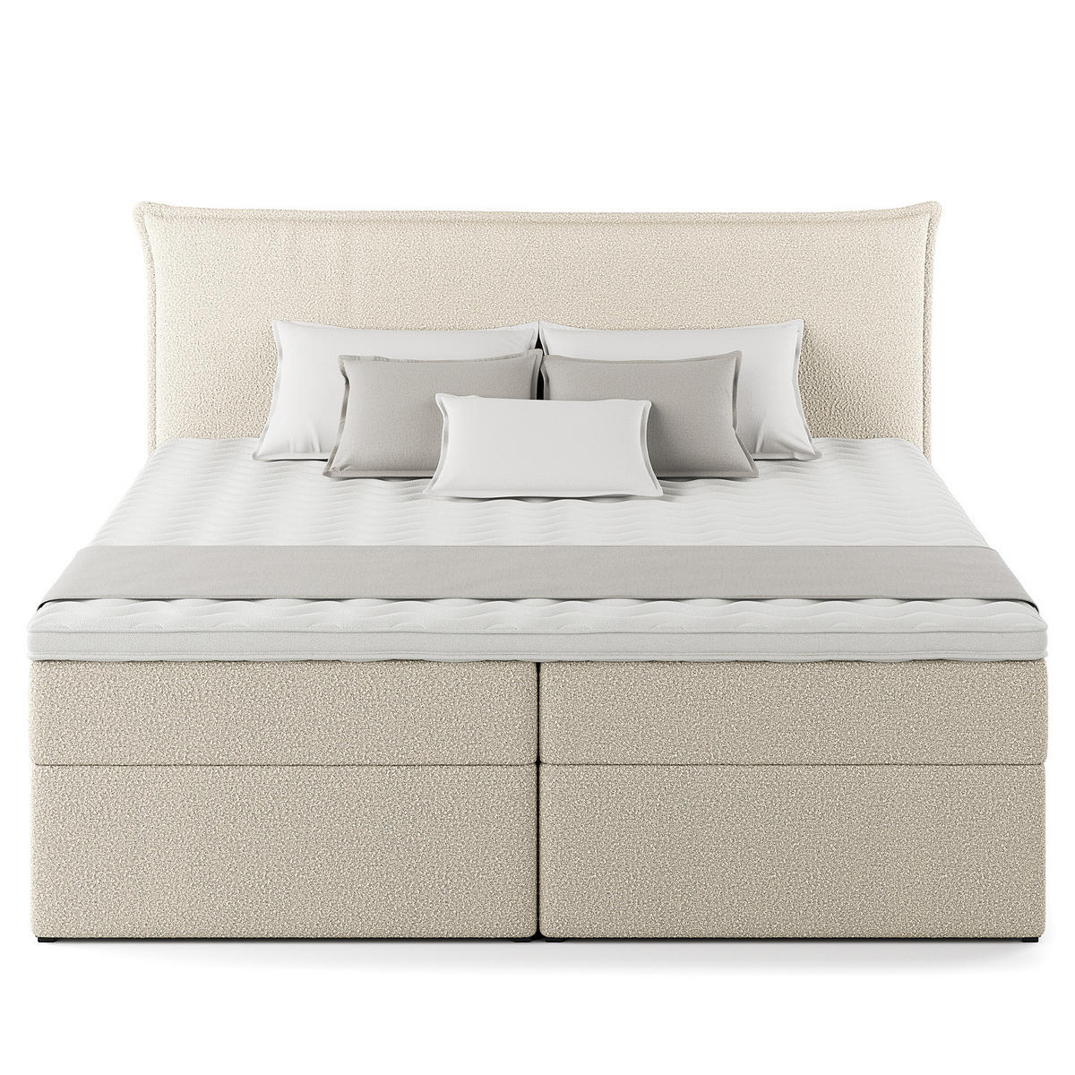 BOXBETT mit Stauraum - Bouclé - Creme, Holzwerkstoff/Textil (200/200cm) - home24