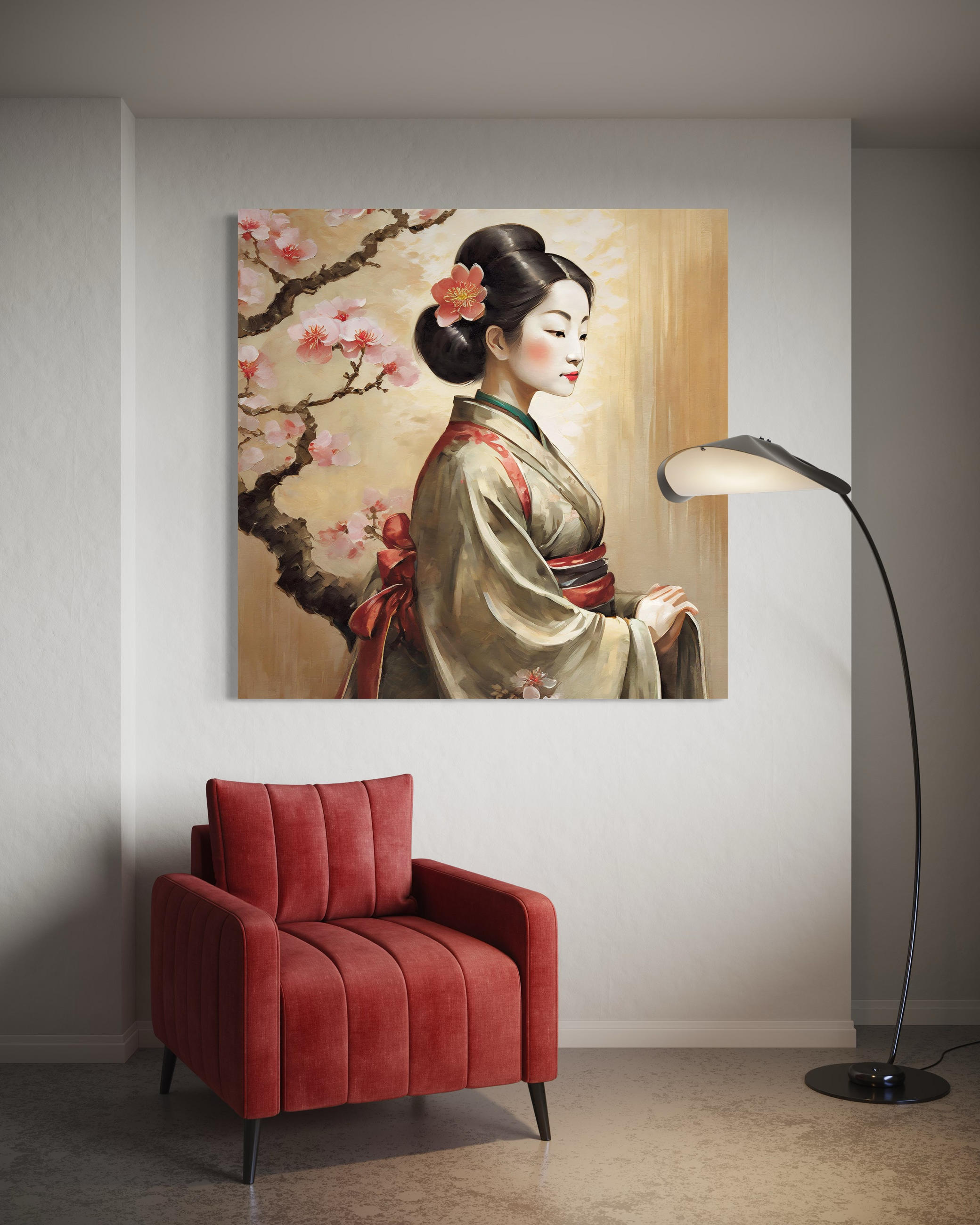 WANDBILD japanische geisha frau - Beige, Textil (50/50cm) - Feeby