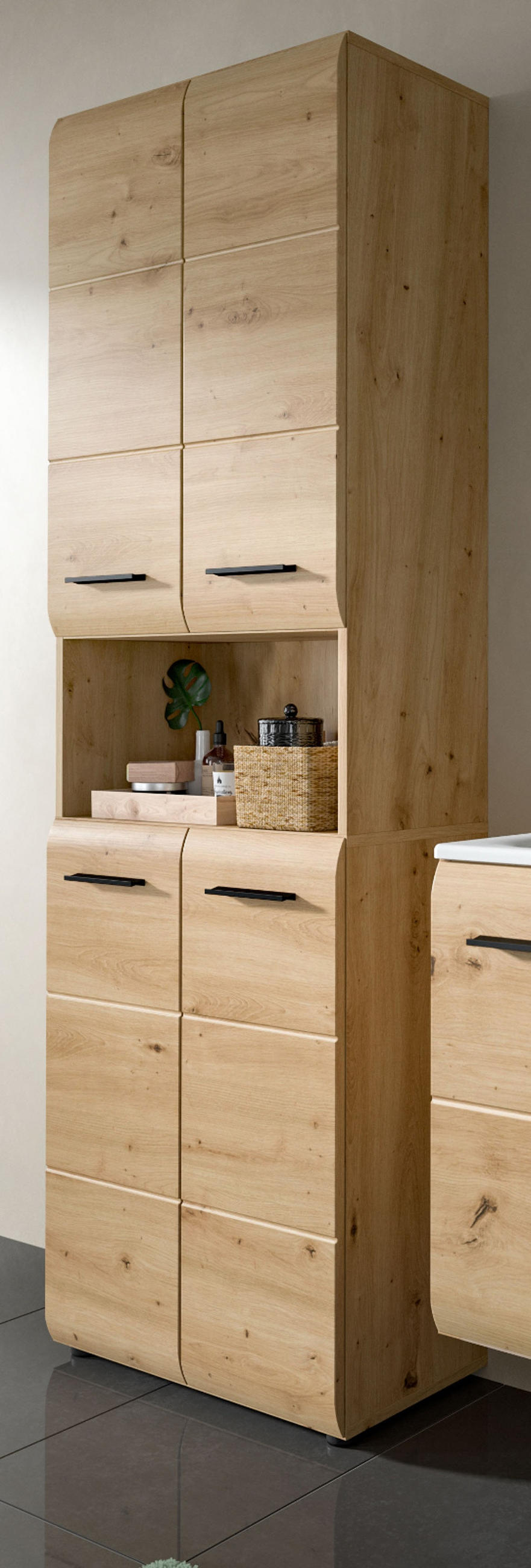 HOCHSCHRANK in Eiche Artisan, Badschrank 60 cm mit viel Stauraum, Cover - Schwarz/Eiche Artisan, Holzwerkstoff/Kunststoff (60/185/30cm) - Inn.Furn