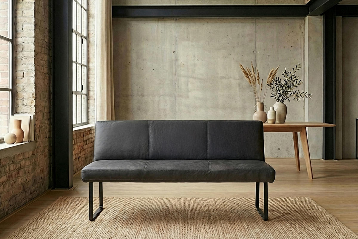 ESSZIMMERBANK ELEEN Schwarz Leder - Schwarz, Leder (143/85/69cm) - KAWOLA