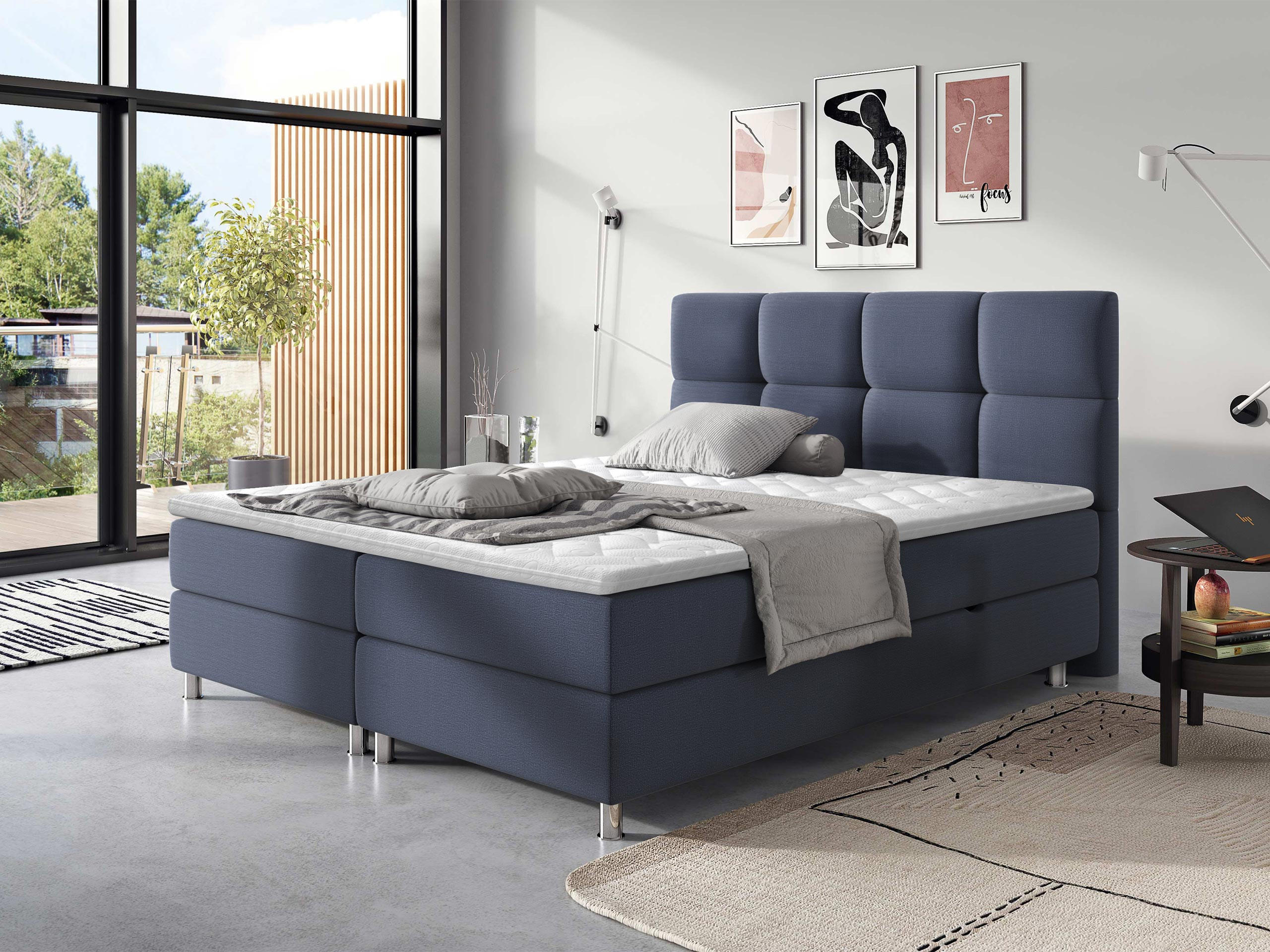 BOXBETT Dave - Chromfarben/Blau, Holz/Textil (140/200cm) - MIRJAN24