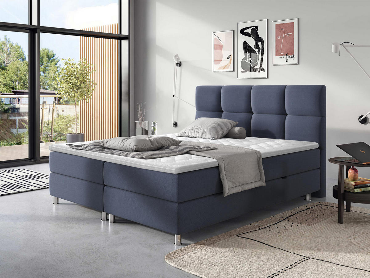 BOXBETT Dave - Chromfarben/Blau, Holz/Textil (140/200cm) - MIRJAN24