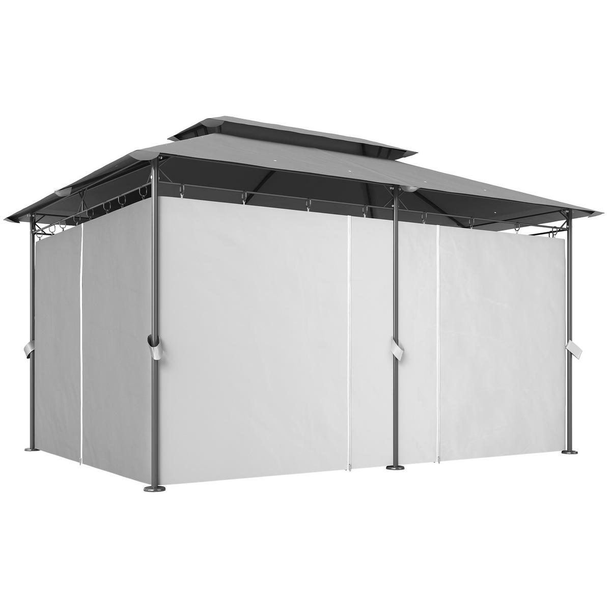 GARTENPAVILLON Doppeldach, 6 Seitenteile, Wasserabweisend, Für Garten Terrasse, 4x3 m, Dunkelgrau - Dunkelgrau, Metall (397/273/297cm)