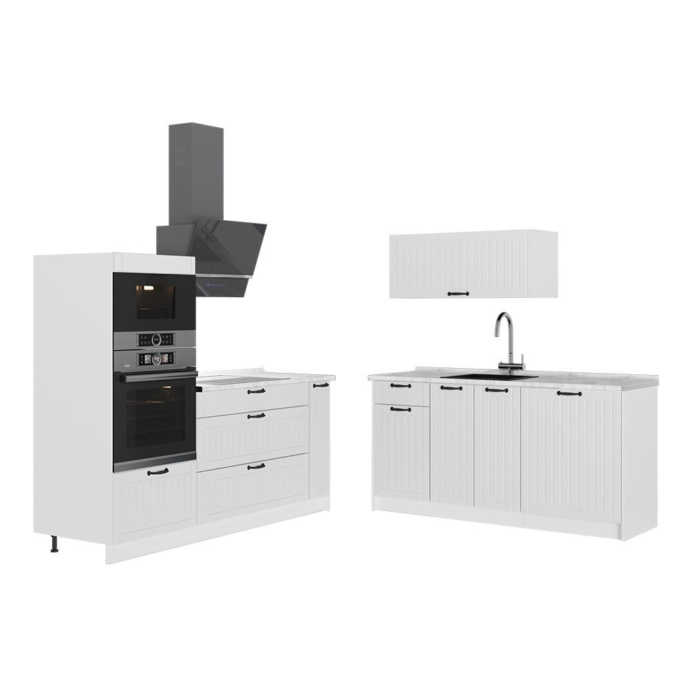 KÜCHENZEILE Fame-Line, Weiß Landhaus/Weiß, 340 cm, AP Marmor - Weiß, Holzwerkstoff (340/153.6/60cm) - Vicco