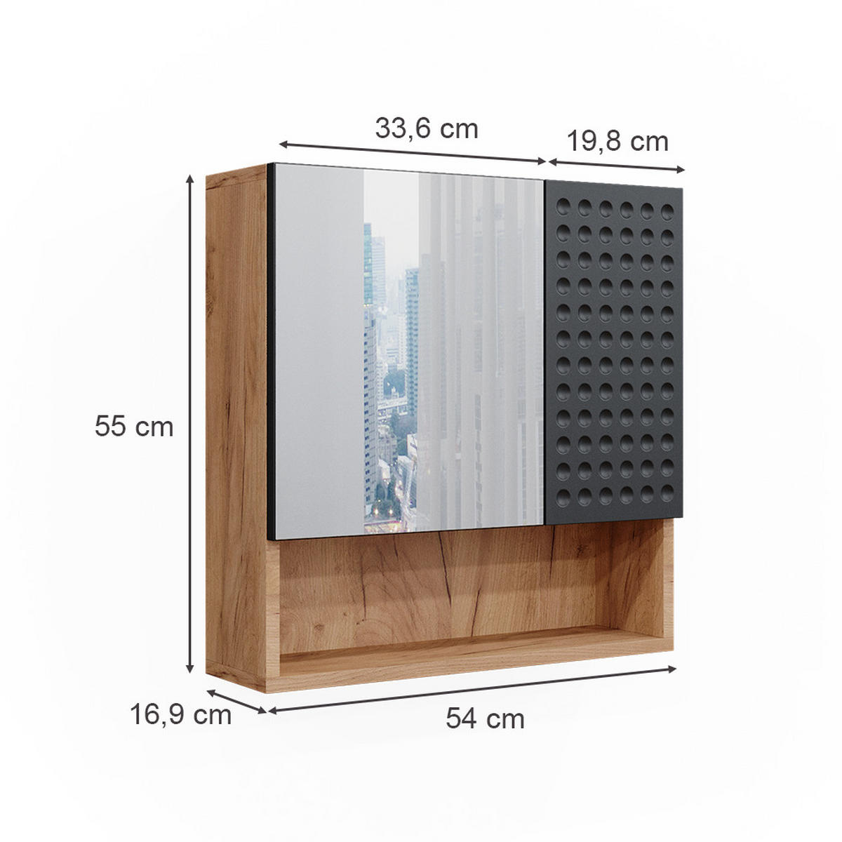 BADSPIEGELSCHRANK Irma Anthrazit gepunktet 54 x 55 cm - Honigeiche/Anthrazit, Holzwerkstoff (54/55/16.9cm) - Vicco