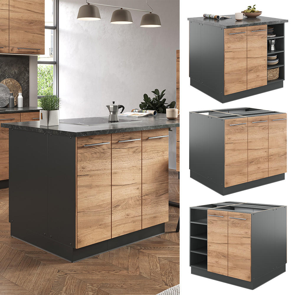 KÜCHENINSEL Fame-Line Goldkraft Eiche/Anthrazit 90 cm ohne AP - Anthrazit/Eiche Wotan, Holzwerkstoff (90/82/82cm) - Vicco