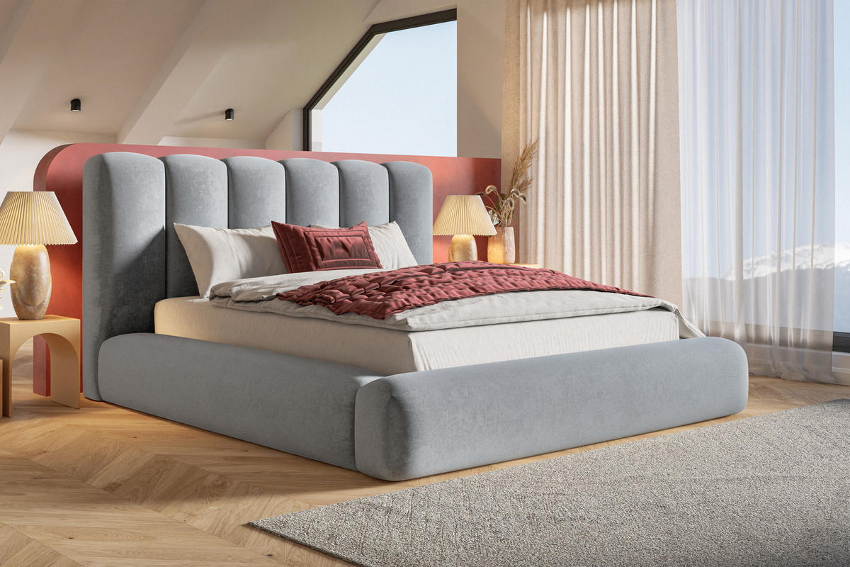 DOPPELBETT 160x200 cm Lumaro mit Dicker Schaum und Bettkasten, Hellgrau - Hellgrau, Holz/Textil (160/200cm) - Emporius