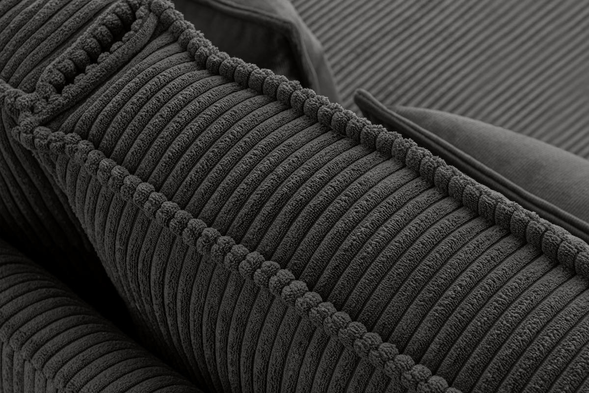 3-SITZER-SOFA GANZO 2 Kissen inklusive, Cord-Stoff, grau - Schwarz/Grau, Textil/Metall (193/84/92cm) - KONSIMO®