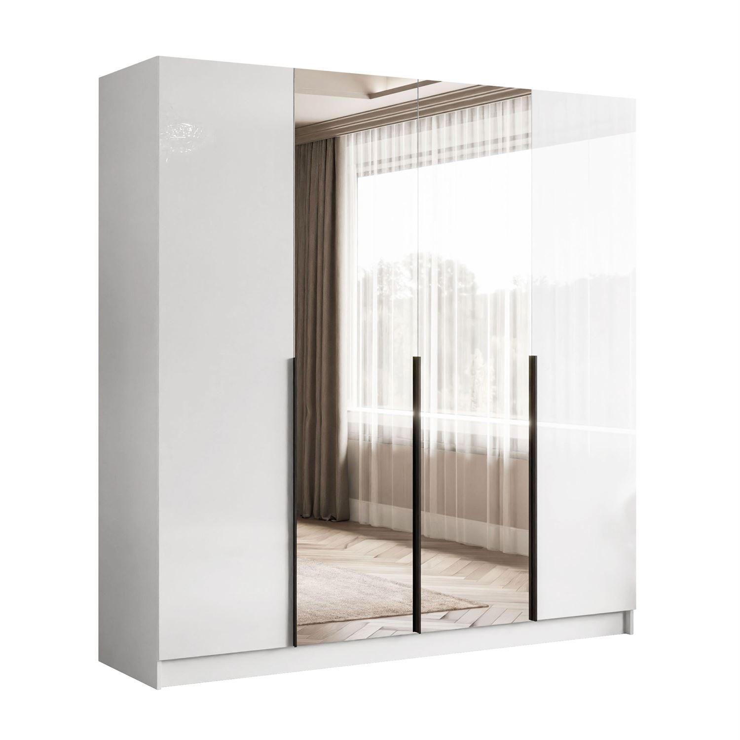 Lookway Kleiderschrank Weiß Hochglanz, Schwarz 200x200x57 cm