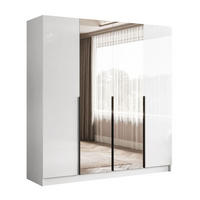 KLEIDERSCHRANK AUREL 4D in Weiß hochglanz mit Spiegel mit schwarzen Griffen - Weiß Hochglanz/Schwarz, Holzwerkstoff (200/200/57cm) - Lookway