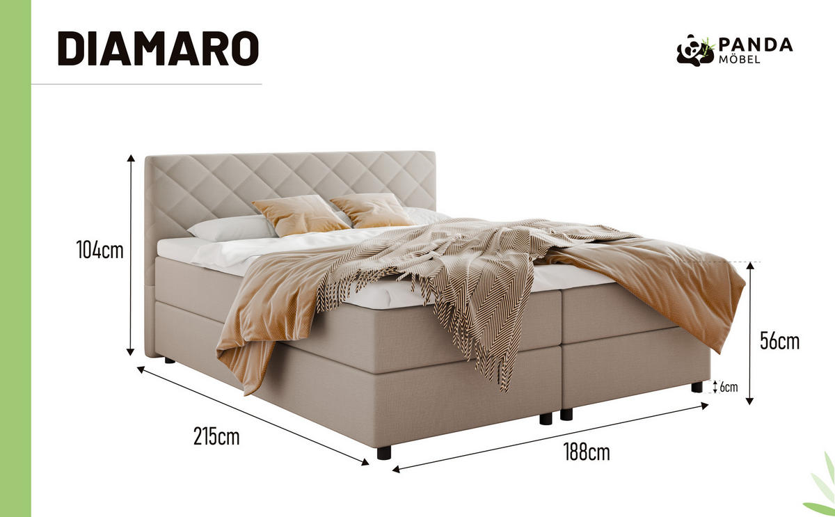 BOXBETT Diamaro 180x200 cm mit Bettkasten und Topper - Dunkelbeige - Beige, Holz (180/200cm) - Panda Möbel