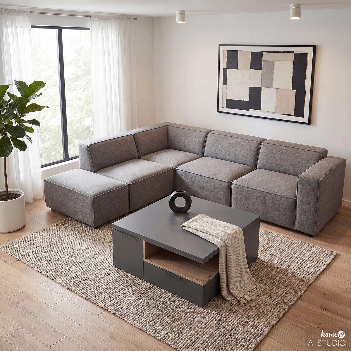 COUCHTISCH - Dunkelgrau - Dunkelgrau, Holzwerkstoff (80/80/35cm) - home24