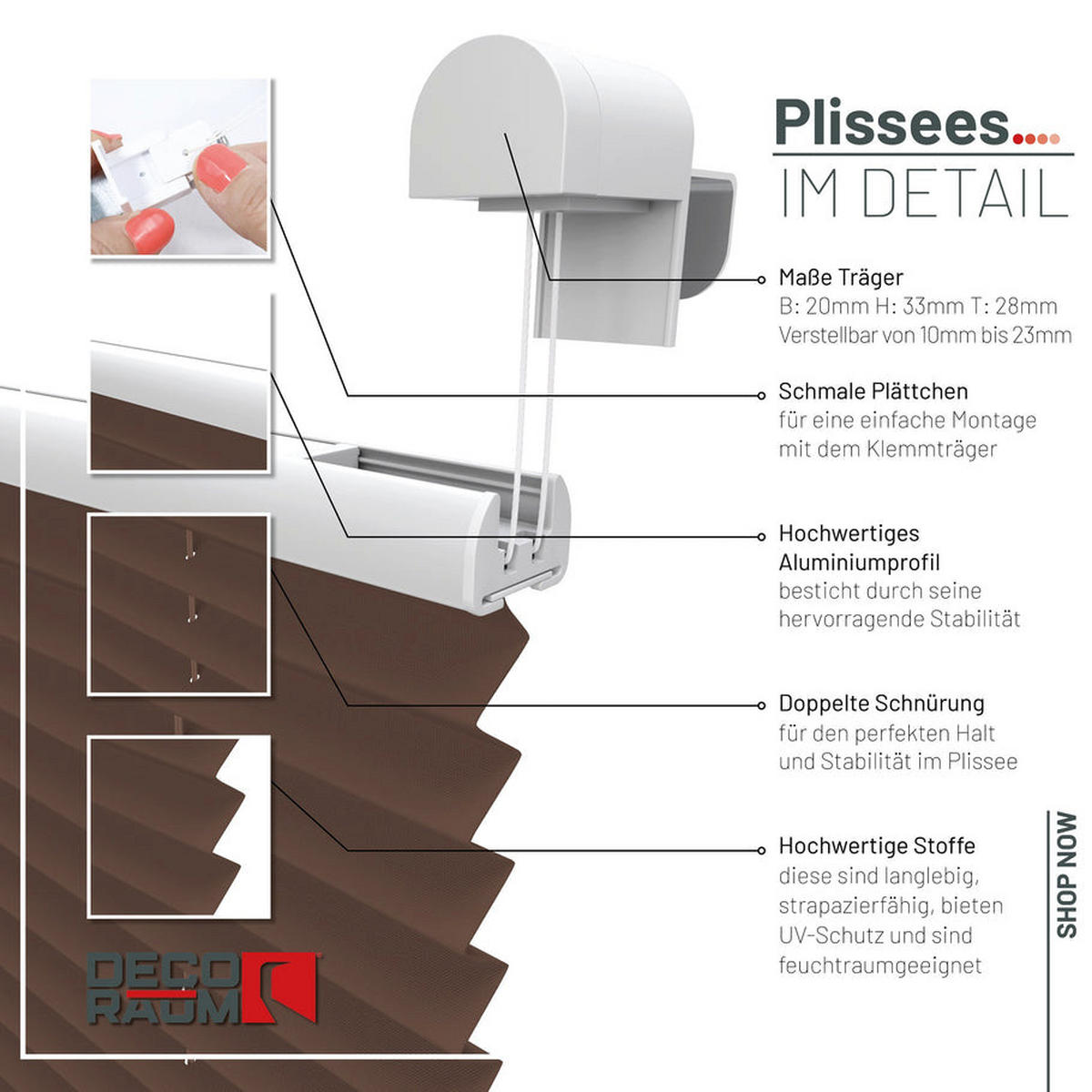 PLISSEE Basic ohne Bohren - Braun, Textil (70/210cm) - Deco-Raum