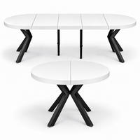 ESSTISCH rund ausziehbar 100/300/76 cm, Weiß, 54 cm Tischplatte + X Metallbeine Schwarz - Schwarz/Weiß, Holzwerkstoff/Metall (100/300/76cm) - Damale Möbel