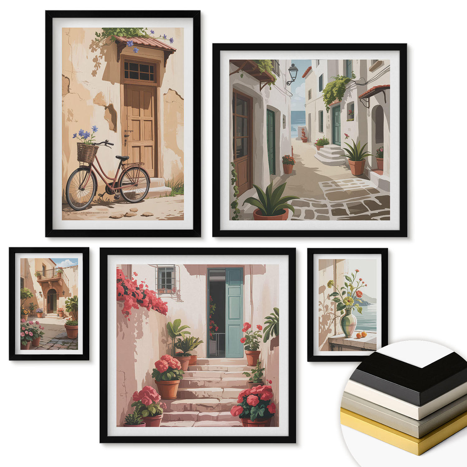 WANDBILDER 5er-Set - 50x50 cm & 20x30 cm & 40x60 cm Schwarzer Rahmen - Charmante Küstenstraßen - Schwarz, Kunststoff (40/60cm) - ArtPrintCave