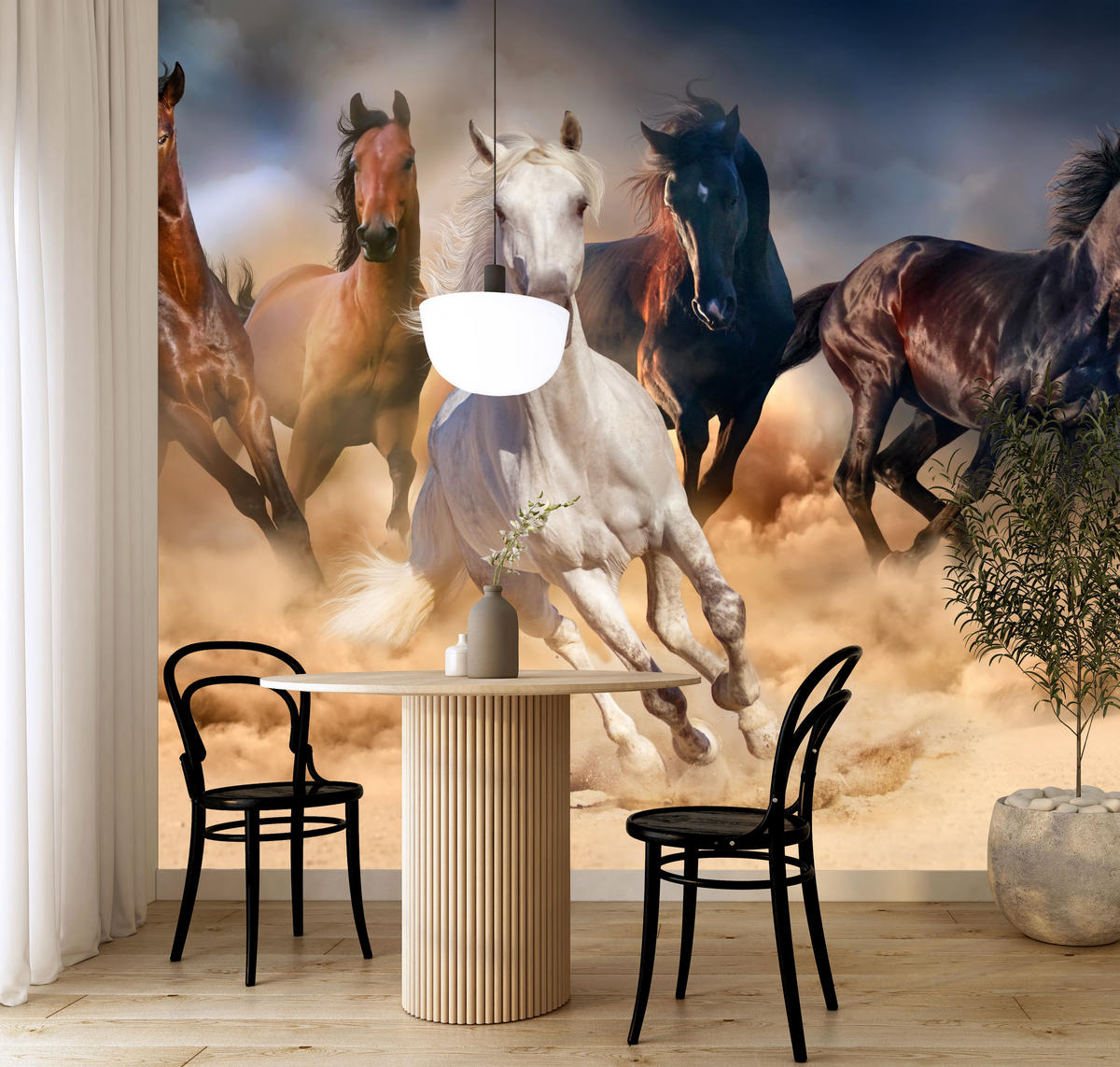 FOTOTAPETE für Schlafzimmer Galoppierende Pferde Wüste Herde 350x256 - Beige/Orange, Papier (350/256cm) - Muralo