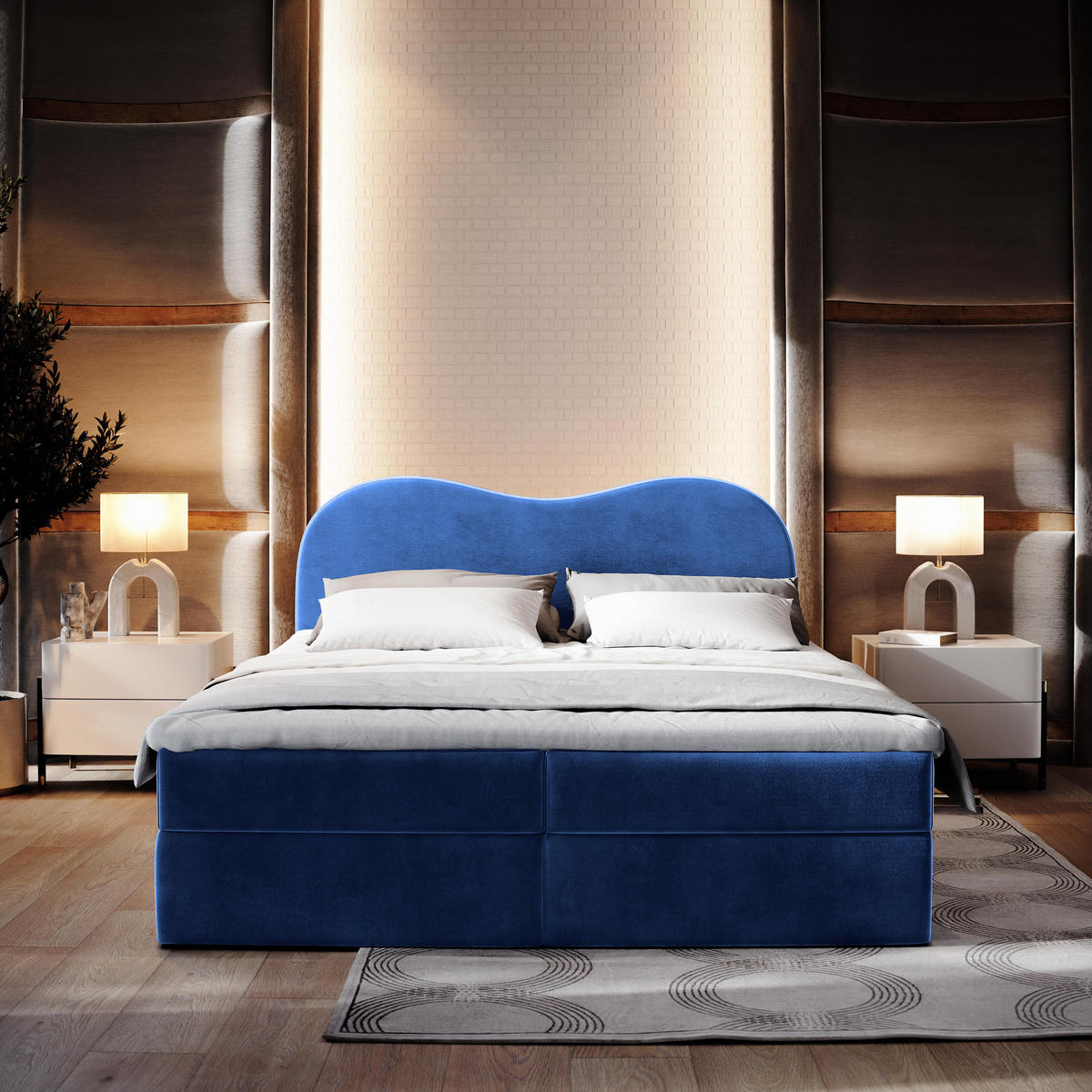 BOXBETT FLUVIA M 180x200 cm mit Matratze und Topper - Blau - Blau, Holz (180/200cm) - MASSENO