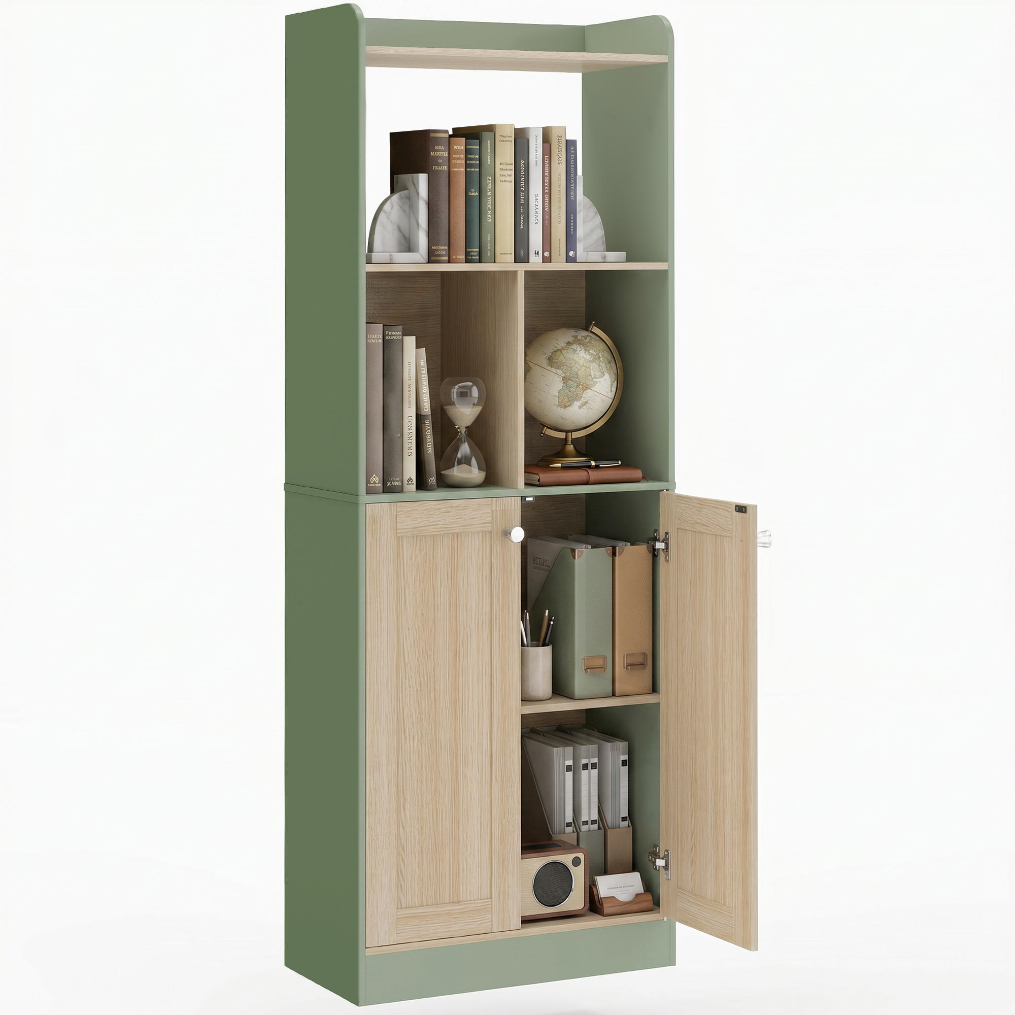 AKTENREGAL DE-14529 5 Ebenen mit 2 Türen, zweifarbig Grün/Naturholz - Grün, Holzwerkstoff (30/161.2/60cm) - ComfortXL