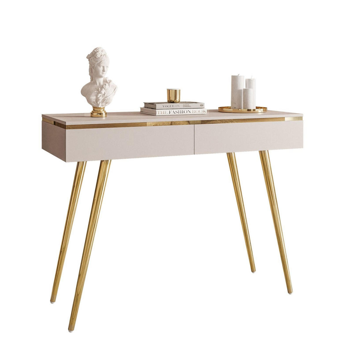KONSOLENTISCH AURORA-S in KASCHMIR mit Schubladen - Kaschmir/Goldfarben, Holzwerkstoff/Metall (44/102/80cm) - Lookway