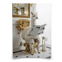 POSTER für Badezimmer WC LAMA mit Zeitung auf Toilette Glamour Abstraktion 50x70cm - Gelb/Beige, Papier (50/70/70cm) - Muralo