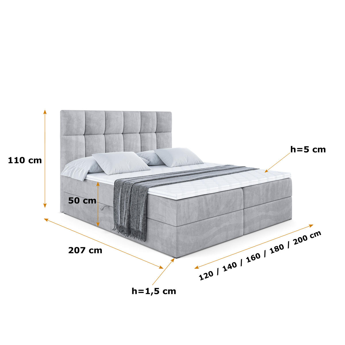 BOXBETT mit H4-Matratze und Lattenrost - RICAR - 120x200 Hellgrau - Hellgrau, Holzwerkstoff (120/200cm) - ALTDECOR
