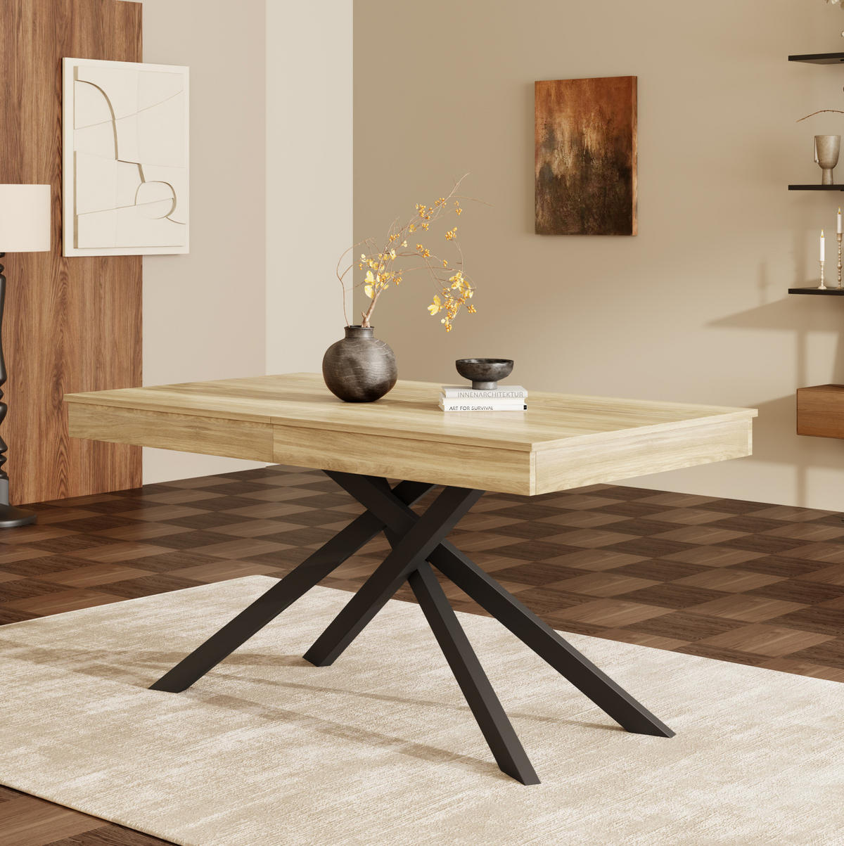 ESSTISCH ausziehbar 140-180 cm MDF Eichefarben - Braun, Metall (180/80/76cm) - Meubliv