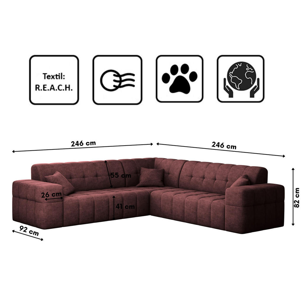 Thumbnail - Kaiser Möbel Ecksofa, Rot, Holz, L-Form,L-Form, 246x246 cm, Reach, Wohnzimmer, Sofas & Couches, Wohnlandschaften, Ecksof...