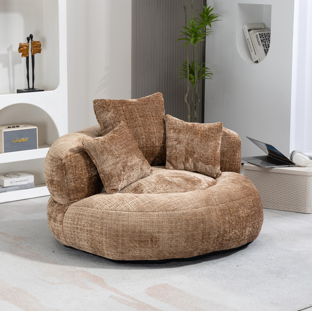SITZSACK mit Armlehnen 108 x 108 x 52 cm Chenille Coffee - Braun, Kunststoff (108/52/108cm) - Beauniv