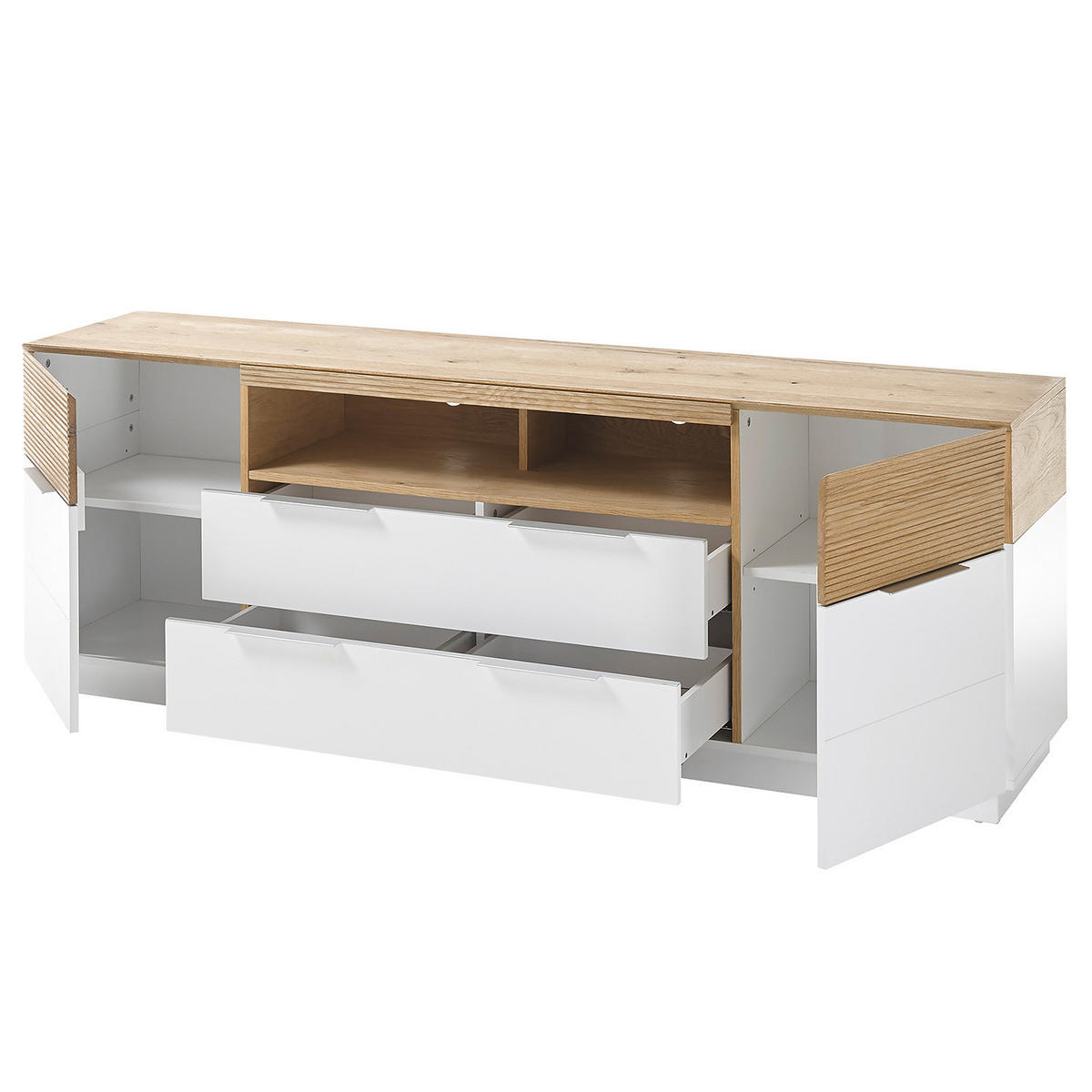 SIDEBOARD - Eiche / Weiß - Echtholzfurnier - Eichefarben/Weiß, Holz/Holzwerkstoff (182/63/40cm) - home24