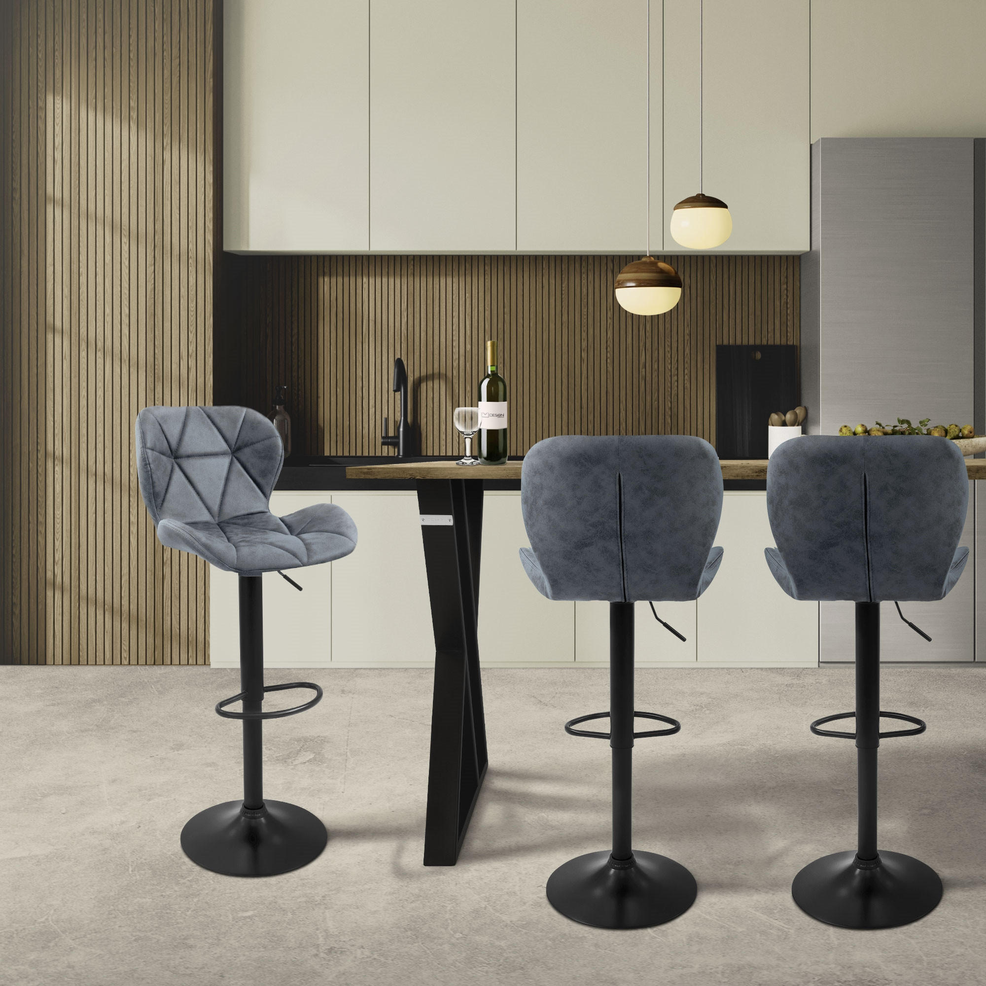 BARHOCKER 4er Set Kunstleder anthrazit - Anthrazit, Metall (47/110/41cm) - ML-DESIGN