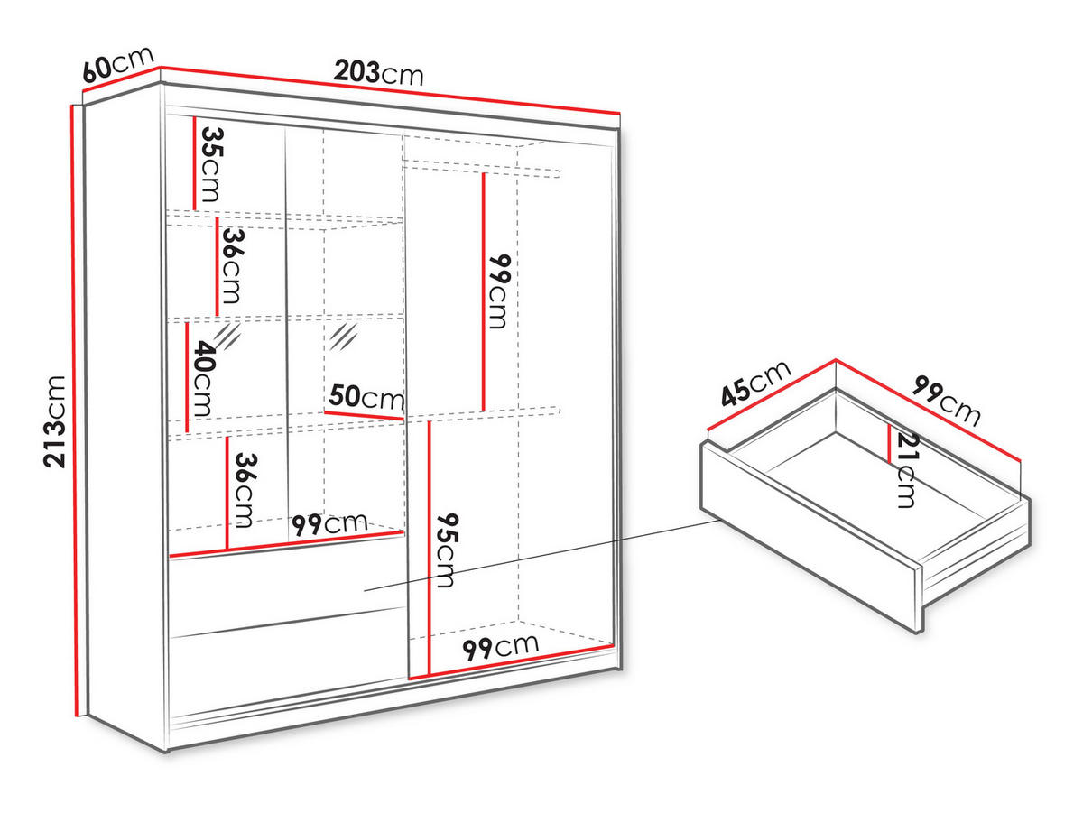 KLEIDERSCHRANK Majorka 203 - Schwarz/Eiche Artisan, Holzwerkstoff/Kunststoff (203/213/60cm) - MIRJAN24