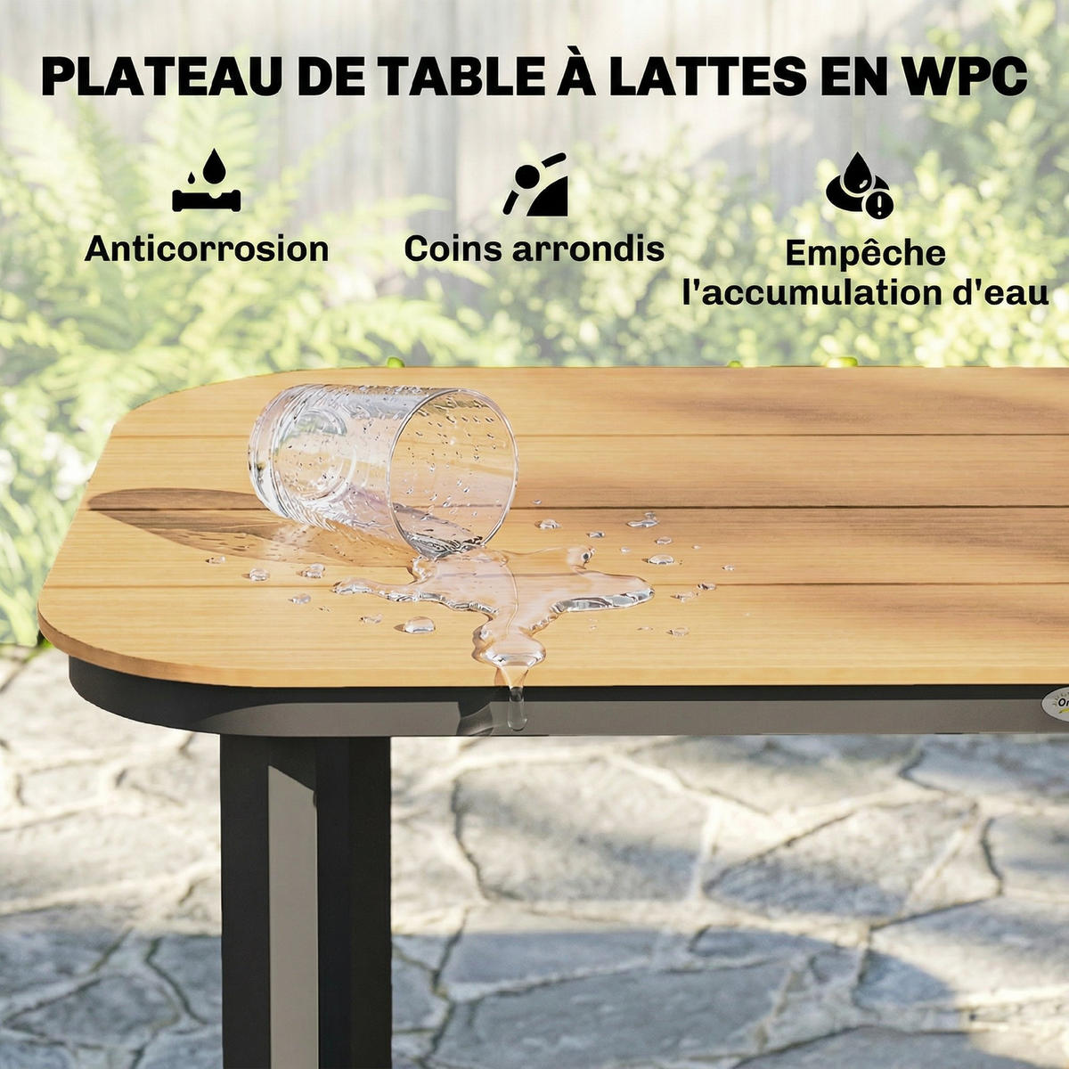 GARTENTISCH DE-14201 rechteckig 155x88 cm, mit WPC-Lattenrost Natur - Naturfarben, Metall (155/88/72cm) - ComfortXL