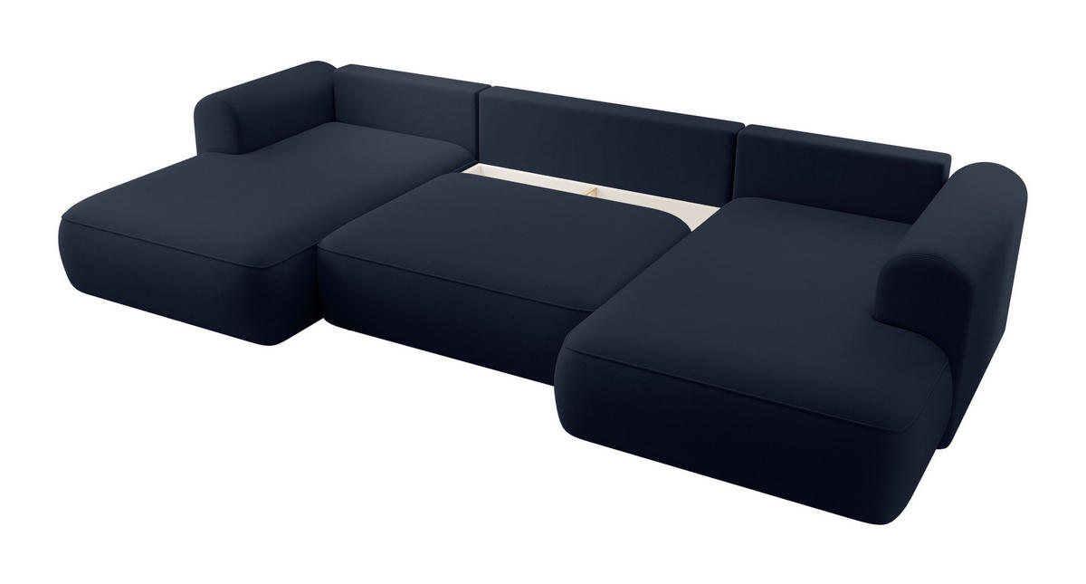 WOHNLANDSCHAFT Ovo Dunkelblau Velours - Schwarz/Dunkelblau, Textil (380/95/167cm) - Selsey